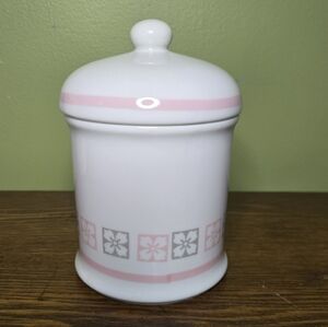 Avon Porcelain Apothecary Jar With Lid - Pink and Gray Floral Design